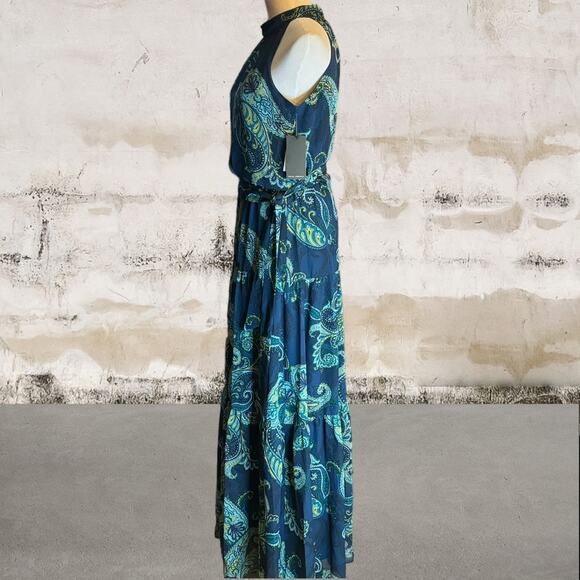Julia Jordan NWT Blue Multi Mock Neck Three Tier Maxi Dress-Size 4 - Picture 5 of 10